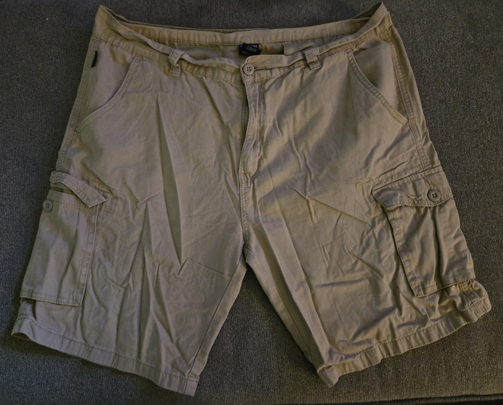 Ring of Fire Men's Beige Cargo Shorts Cotton Canvas, Zip Closure, Pockets